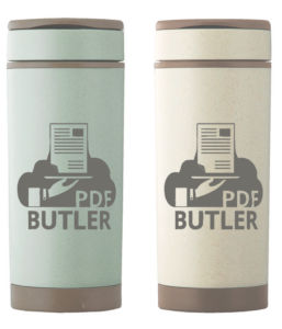 ブース来場記念品（PDF Butlerロゴ入りバンブーファイバー二重構造マグボトル）