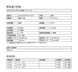 車両運行記録のサンプル
